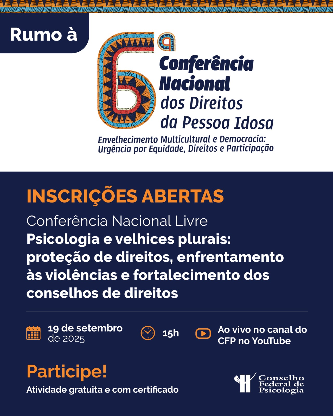 CFP promove conferência livre sobre Psicologia e direitos da pessoa idosa