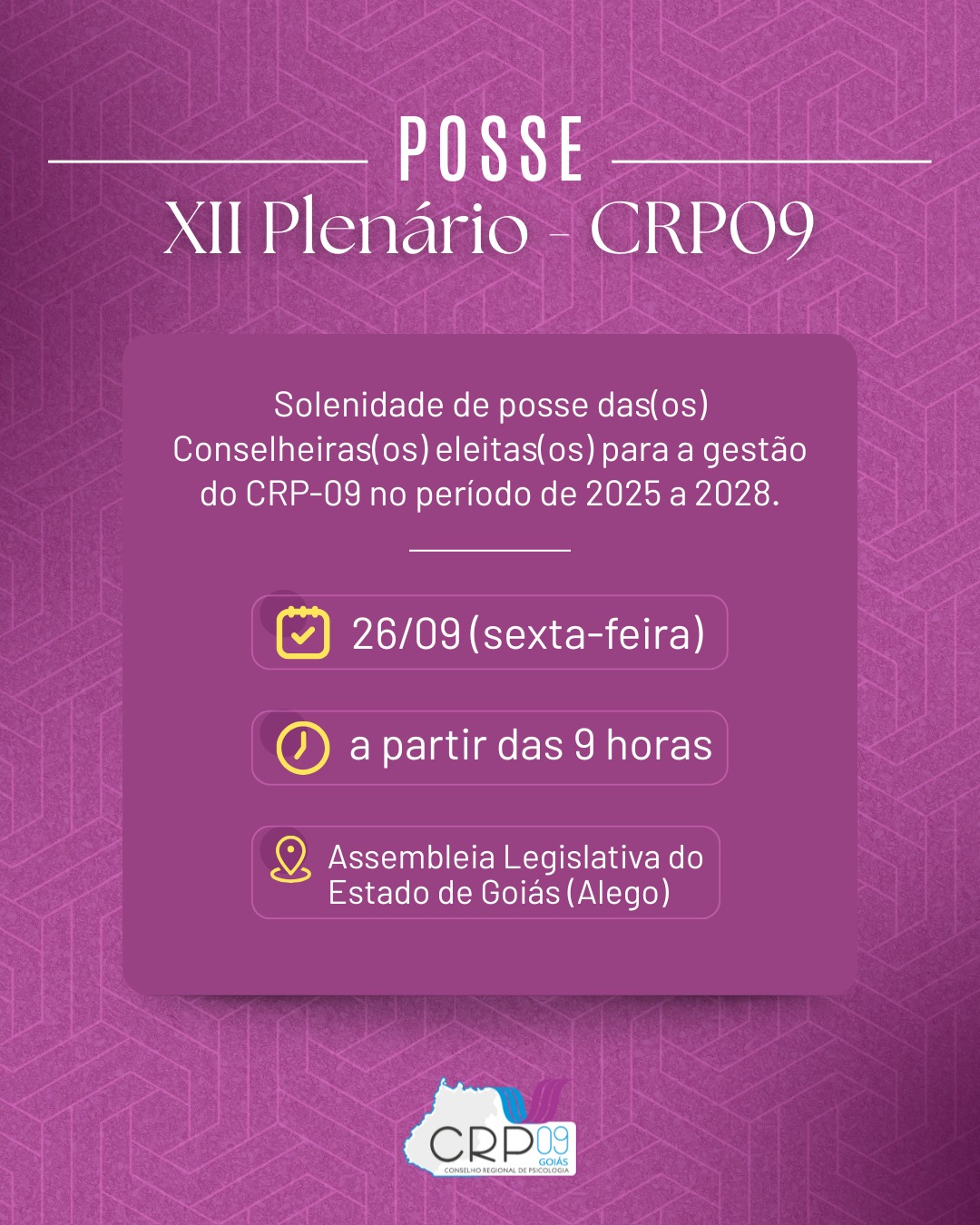 Posse do XII Plenário acontecerá na Alego no dia 26 de setembro, a partir das 9 horas