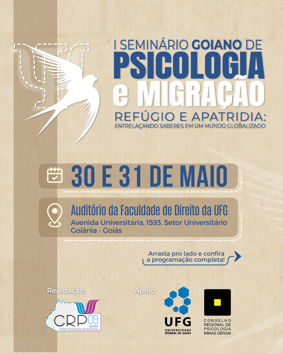 Abertas as inscrições para o I Seminário Goiano de Psicologia e Migração